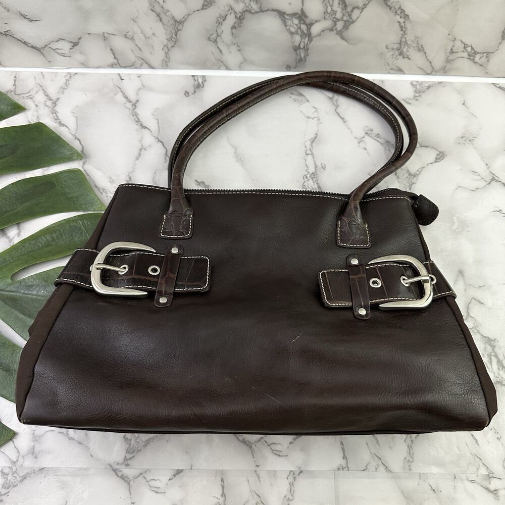 Franco Sarto Vintage Y2k Shoulder Bag Purse Brown Leather Silver Buckles